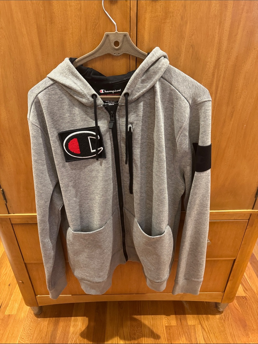 Champion Gray Full-Zip Hoodie with Logo Patch